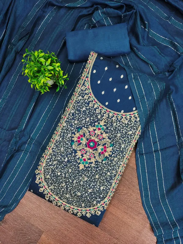 Navy_Blue_Premium_Chinnon_Dress_Material_For_Women_&_Girls