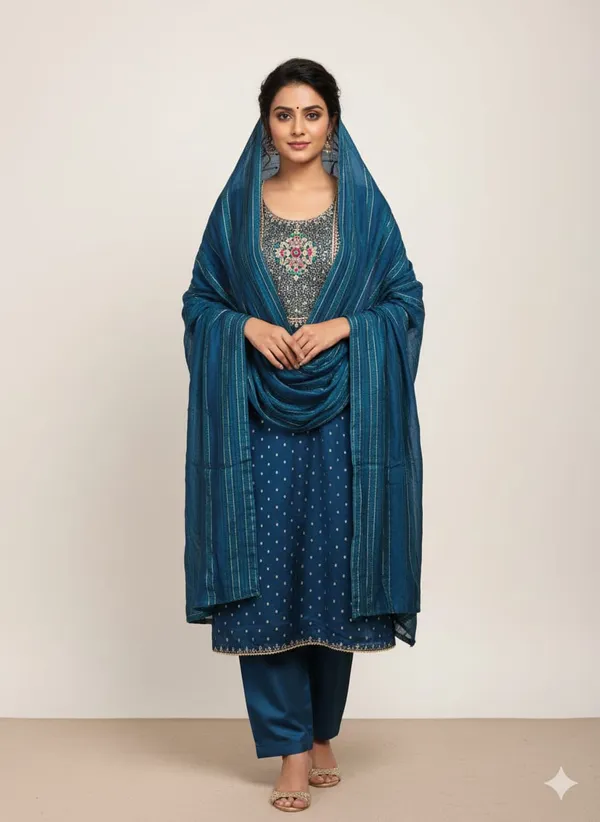 Navy_Blue_Premium_Chinnon_Dress_Material_For_Women_&_Girls