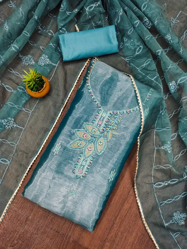 Blue_Premium_Barbarik_Silk_Dress_Material_For_Women_&_Girls