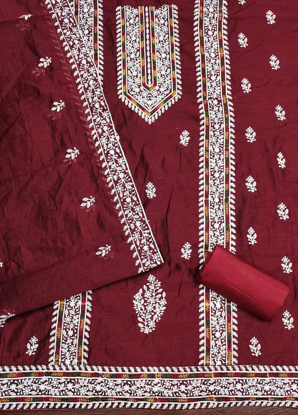 Dark_Red_Premium_Modal_With_Lakhnavi_Work_Dress_Material_For_Women_&_Girls