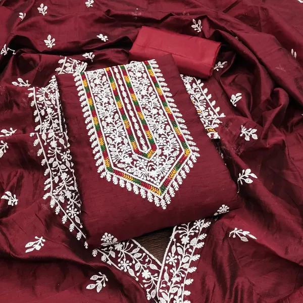 Dark_Red_Premium_Modal_With_Lakhnavi_Work_Dress_Material_For_Women_&_Girls