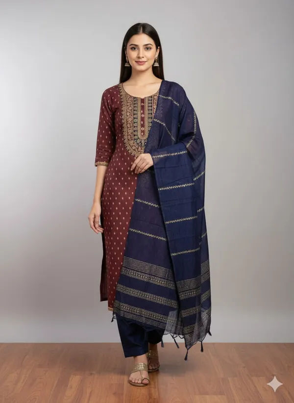 Brown_Premium_Shimmer_Jacquard_Dress_Material_For_Women_&_Girls