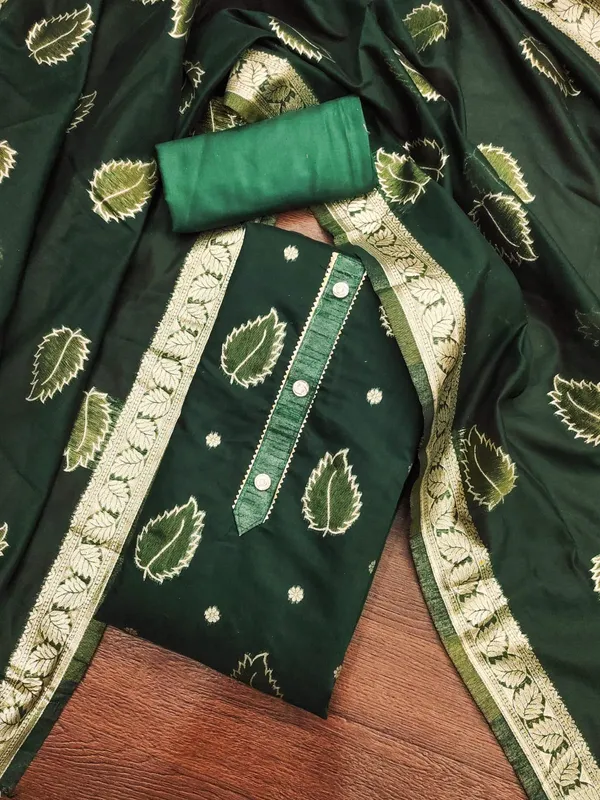 Dark_Green_Premium_Shimmer_Jacquard_Dress_Material_For_Women_&_Girls