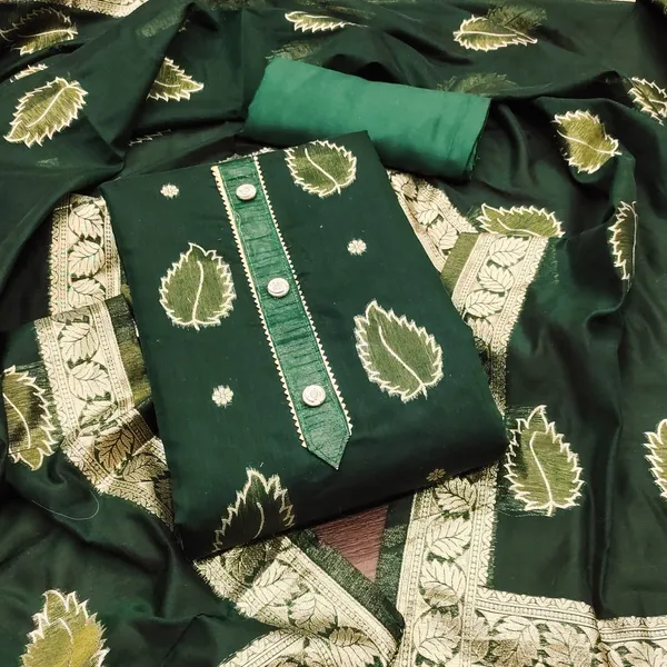 Dark_Green_Premium_Shimmer_Jacquard_Dress_Material_For_Women_&_Girls