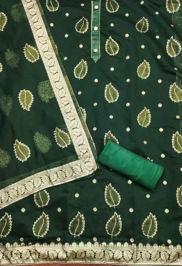 Dark_Green_Premium_Shimmer_Jacquard_Dress_Material_For_Women_&_Girls