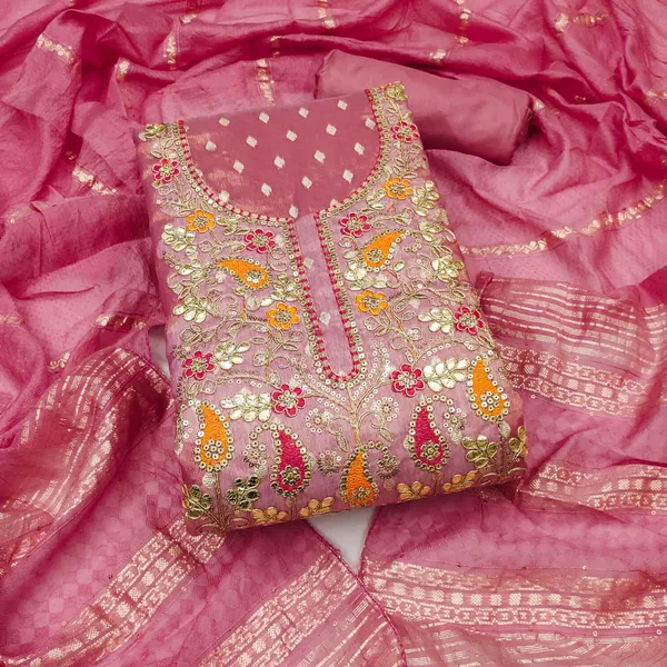 Peach_Premium_Shimmer_Jacquard_Dress_Material_For_Women_&_Girls