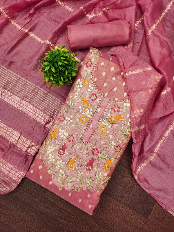 Peach_Premium_Shimmer_Jacquard_Dress_Material_For_Women_&_Girls