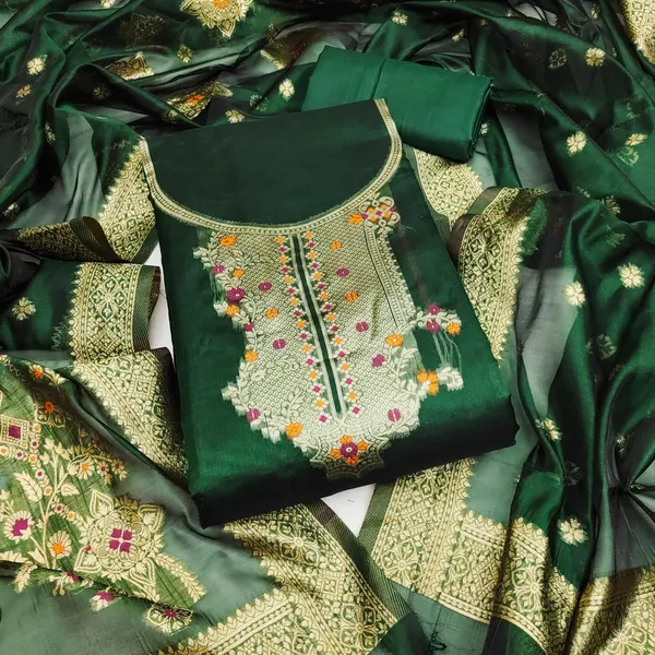 Green_Premium_Organza_Jacquard_Dress_Material_For_Women_&_Girls