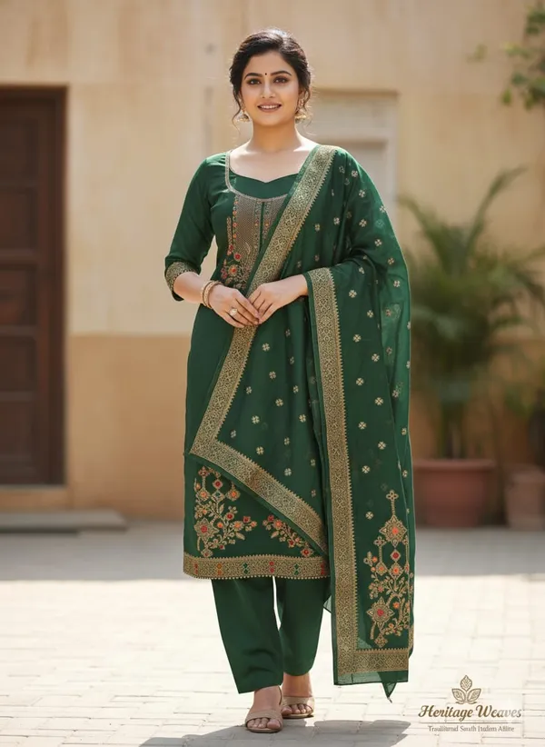 Green_Premium_Organza_Jacquard_Dress_Material_For_Women_&_Girls