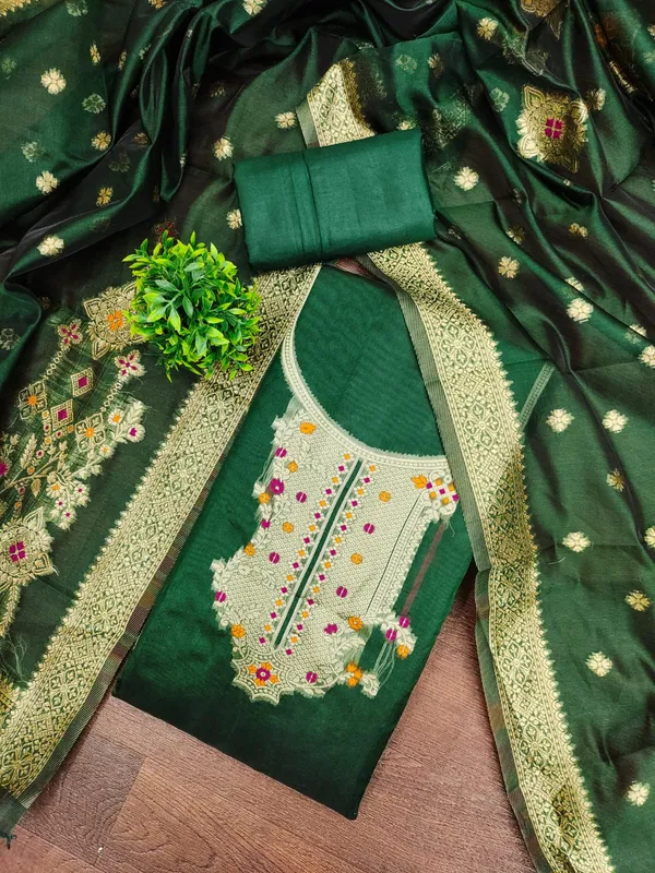 Green_Premium_Organza_Jacquard_Dress_Material_For_Women_&_Girls