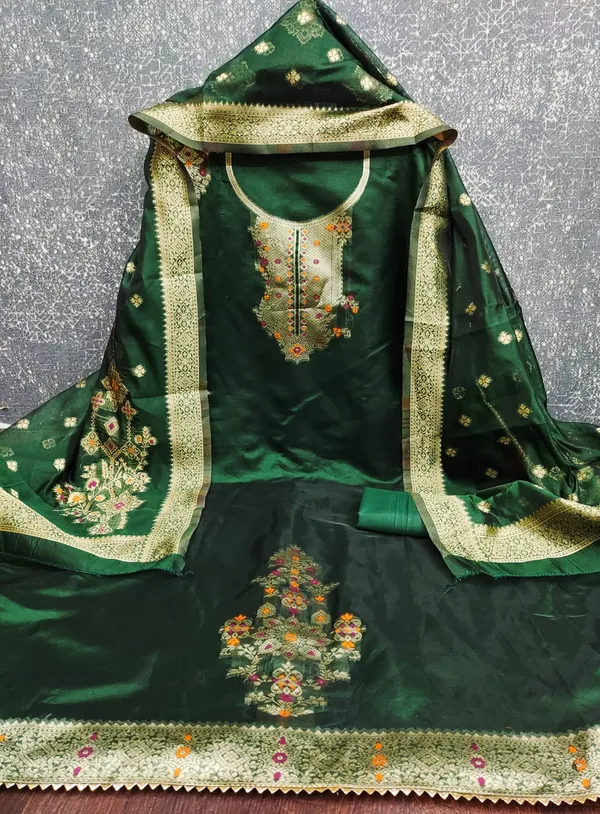 Green_Premium_Organza_Jacquard_Dress_Material_For_Women_&_Girls