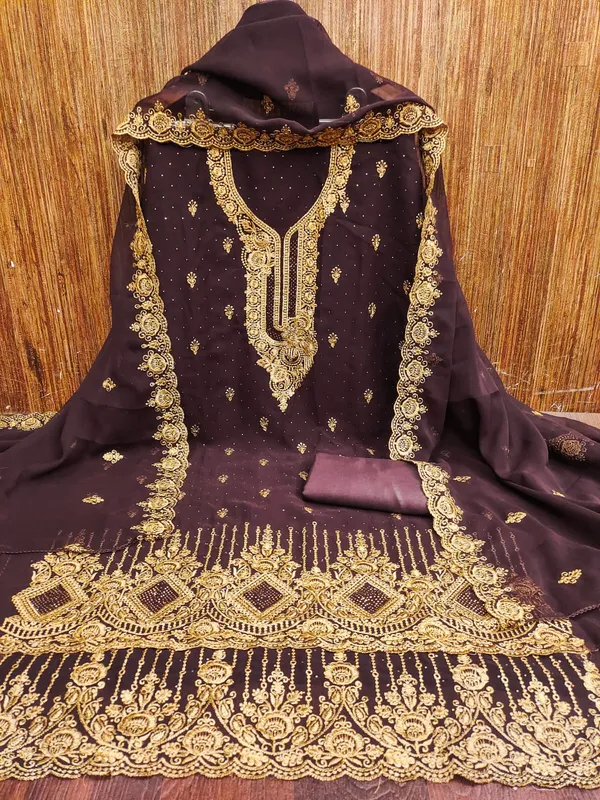 Chocolate_Brown_Premium_Georgette_Zari_Dress_Material_For_Women_&_Girls