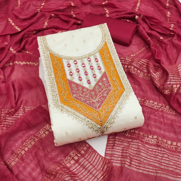 White_&_Red_Premium_Modal_Silk_Dress_Material_For_Women_&_Girls