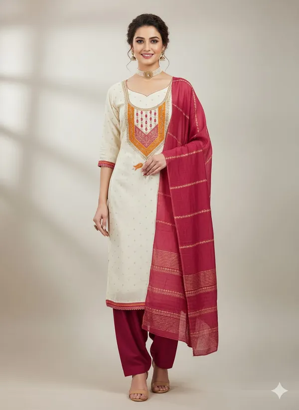 White_&_Red_Premium_Modal_Silk_Dress_Material_For_Women_&_Girls