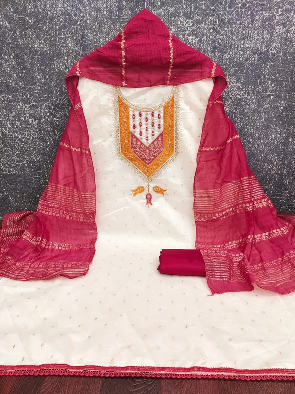 White_&_Red_Premium_Modal_Silk_Dress_Material_For_Women_&_Girls
