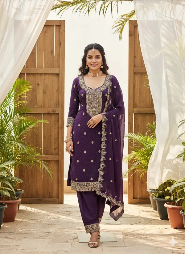Plum_Premium_Georgette_Zari_Dress_Material_For_Women_&_Girls