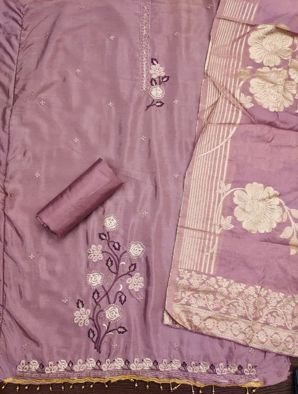 Lavender_Premium_Chinnon_Silk_Dress_Material_For_Women_&_Girls