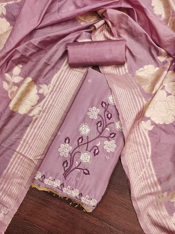 Lavender_Premium_Chinnon_Silk_Dress_Material_For_Women_&_Girls