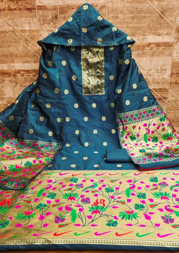 Navy_Blue_Premium_Pure_Tapela_Silk_Dress_Material_For_Women_&_Girls