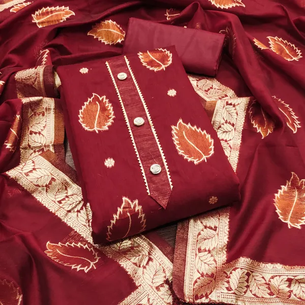 Red_Premium_Shimmer_Jacquard_Dress_Material_For_Women_&_Girls