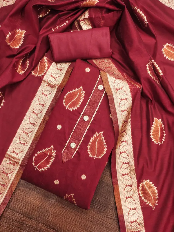 Red_Premium_Shimmer_Jacquard_Dress_Material_For_Women_&_Girls