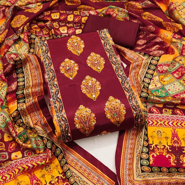 Maroon_Premium_Chinnon_Dress_Material_For_Women_&_Girls