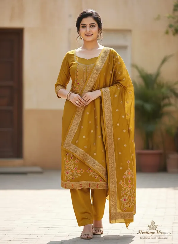 Mustard_Premium_Organza_Jacquard_Dress_Material_For_Women_&_Girls