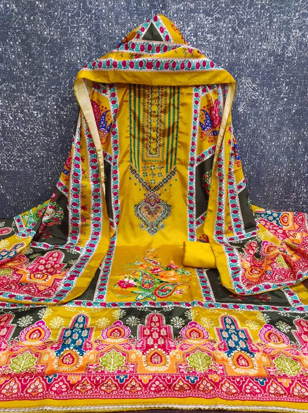 Yellow_Premium_Chinnon_Dress_Material_For_Women_&_Girls