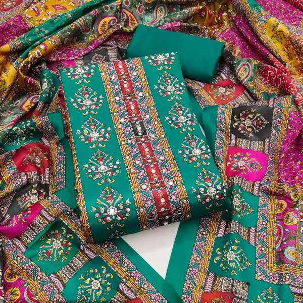 Green_Premium_Chinnon_Dress_Material_For_Women_&_Girls