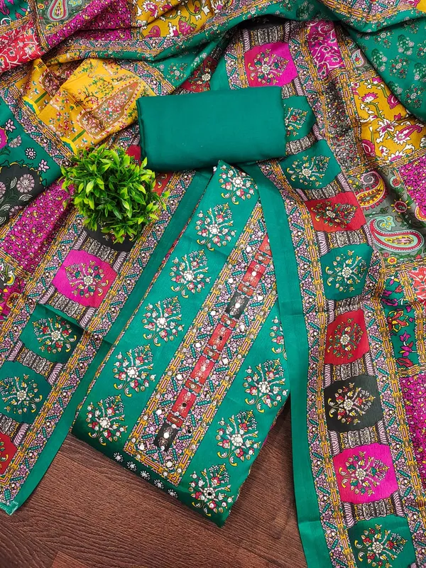 Green_Premium_Chinnon_Dress_Material_For_Women_&_Girls