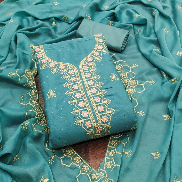Blue_Premium_Star_Georgette_Dress_Material_For_Women_&_Girls
