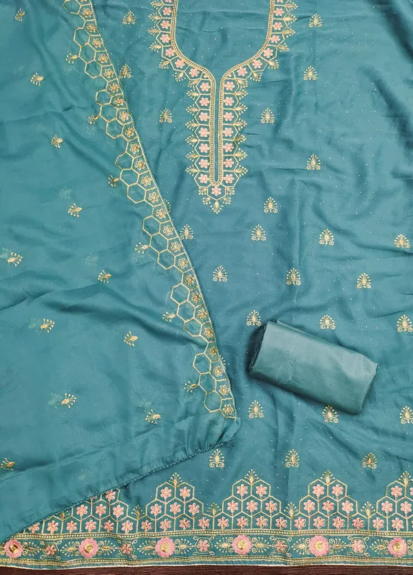 Blue_Premium_Star_Georgette_Dress_Material_For_Women_&_Girls