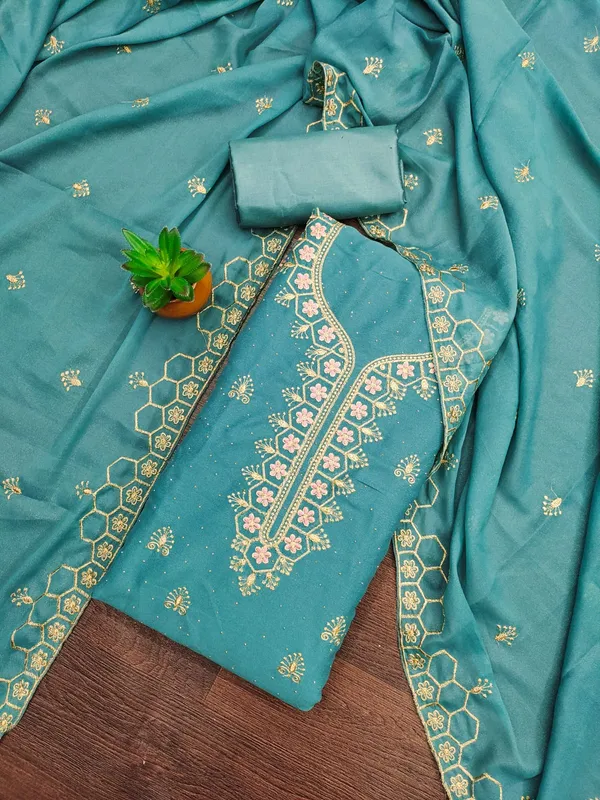 Blue_Premium_Star_Georgette_Dress_Material_For_Women_&_Girls
