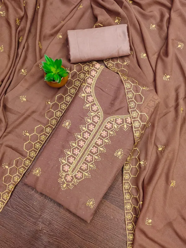 Coffee_Premium_Star_Georgette_Dress_Material_For_Women_&_Girls