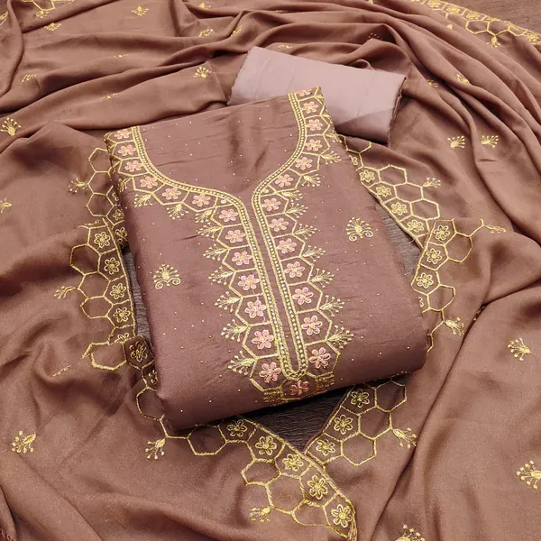 Coffee_Premium_Star_Georgette_Dress_Material_For_Women_&_Girls