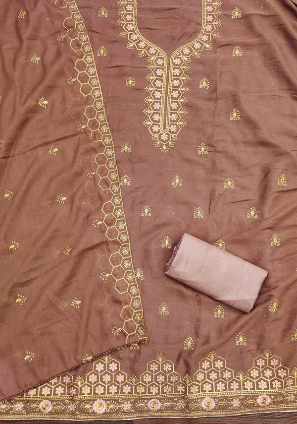 Coffee_Premium_Star_Georgette_Dress_Material_For_Women_&_Girls