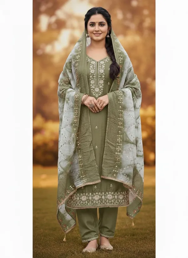 Olive_Green_Premium_Coco_Silk_Dress_Material_For_Women_&_Girls
