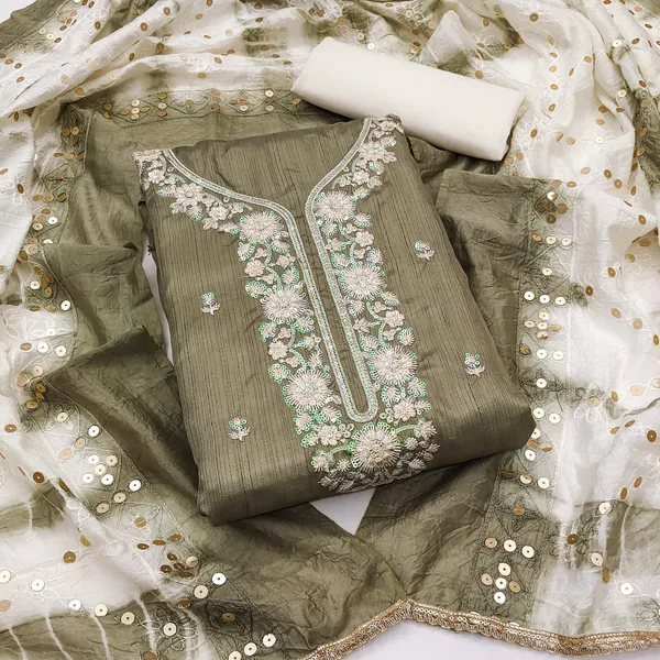 Olive_Green_Premium_Coco_Silk_Dress_Material_For_Women_&_Girls