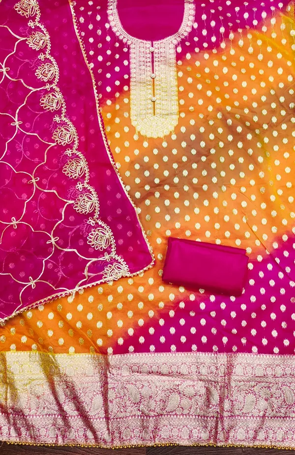 Pink_&_Yellow_Premium_Organza_Jacquard_Dress_Material_For_Women_&_Girls