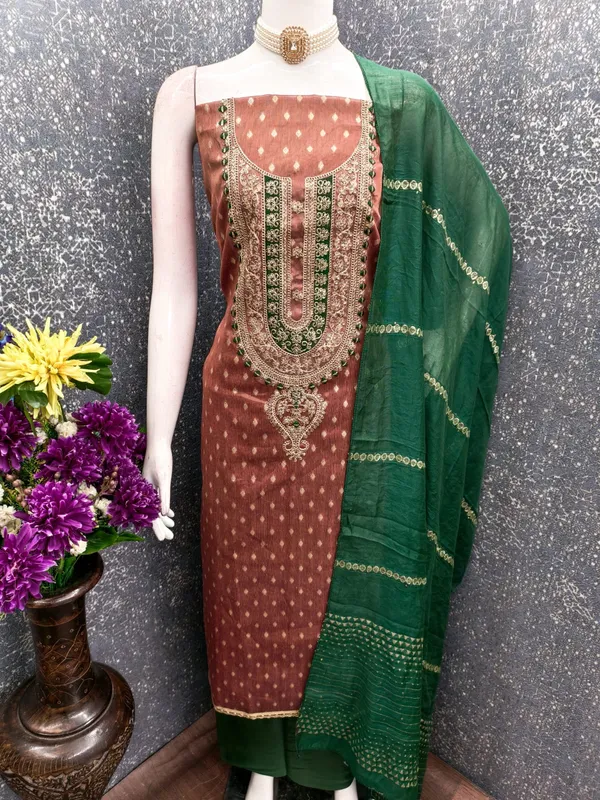 Brown_Premium_Shimmer_Jacquard_Dress_Material_For_Women_&_Girls