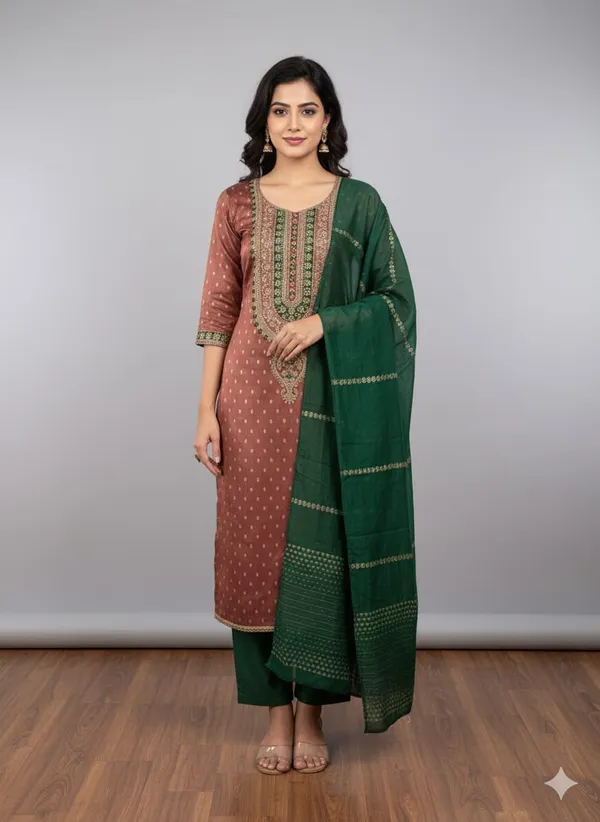 Brown_Premium_Shimmer_Jacquard_Dress_Material_For_Women_&_Girls