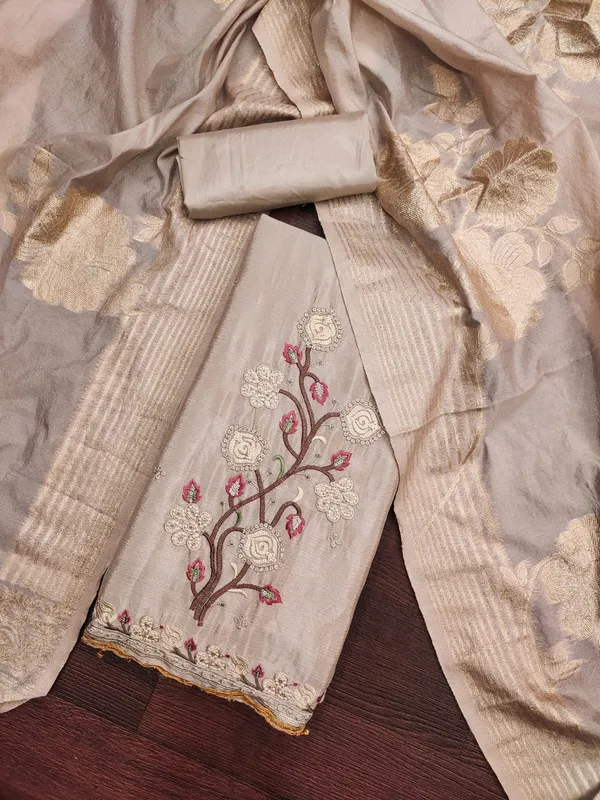 Brown_Premium_Chinnon_Silk_Dress_Material_For_Women_&_Girls