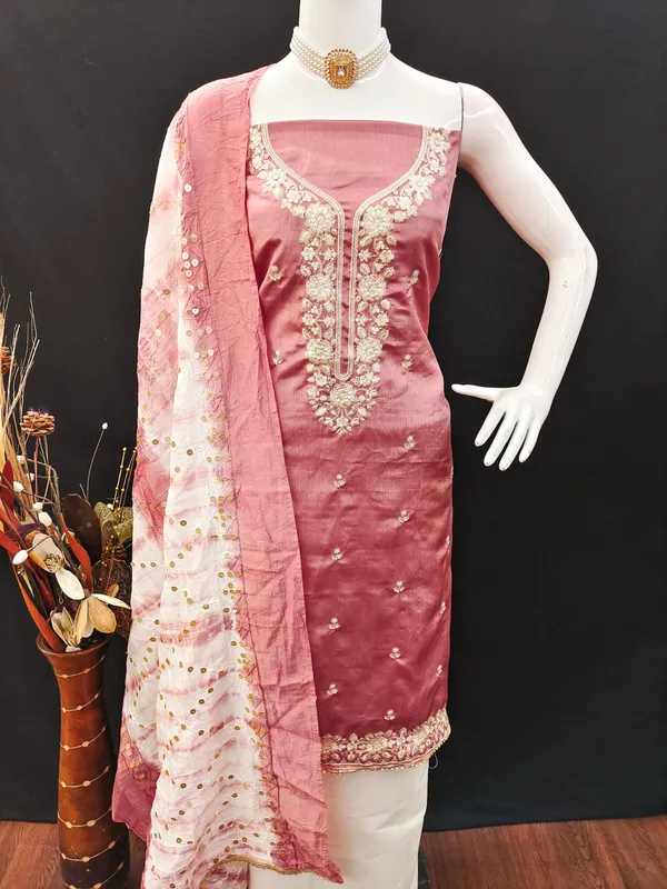 Peach_Premium_Coco_Silk_Dress_Material_For_Women_&_Girls