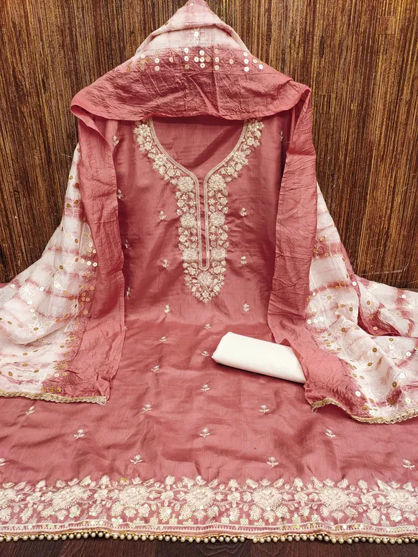 Peach_Premium_Coco_Silk_Dress_Material_For_Women_&_Girls