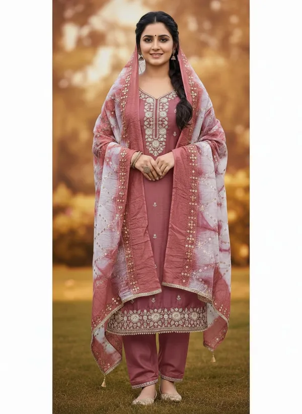 Peach_Premium_Coco_Silk_Dress_Material_For_Women_&_Girls