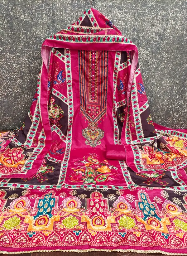 Dark_Pink_Premium_Chinnon_Dress_Material_For_Women_&_Girls
