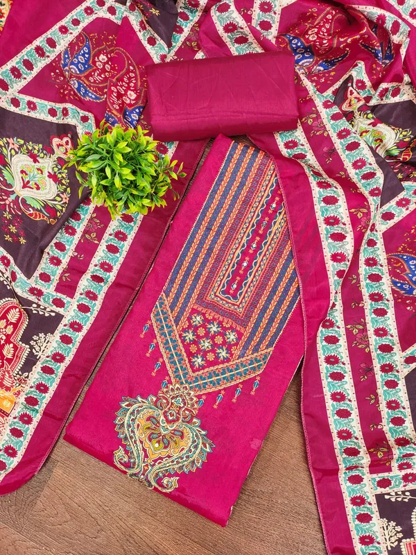 Dark_Pink_Premium_Chinnon_Dress_Material_For_Women_&_Girls
