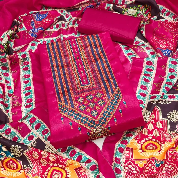 Dark_Pink_Premium_Chinnon_Dress_Material_For_Women_&_Girls