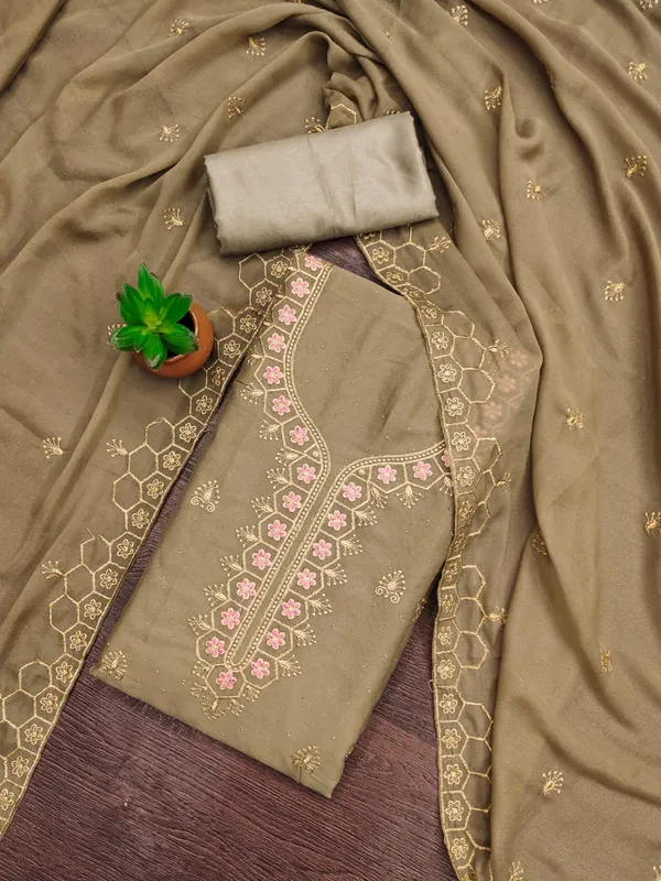 Chikoo_Premium_Star_Georgette_Dress_Material_For_Women_&_Girls