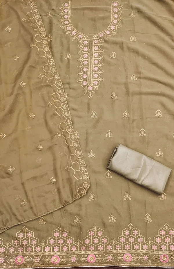 Chikoo_Premium_Star_Georgette_Dress_Material_For_Women_&_Girls